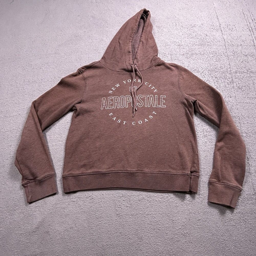 Aeropostale Pullover Hoodie Women's XS Brown Spellout Cropped Y2K Streetwear